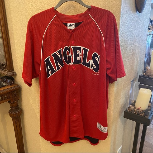 Vintage Angels Red 2003 Baseball Embroidery Buttoned Jersey Size Large - Picture 1 of 8